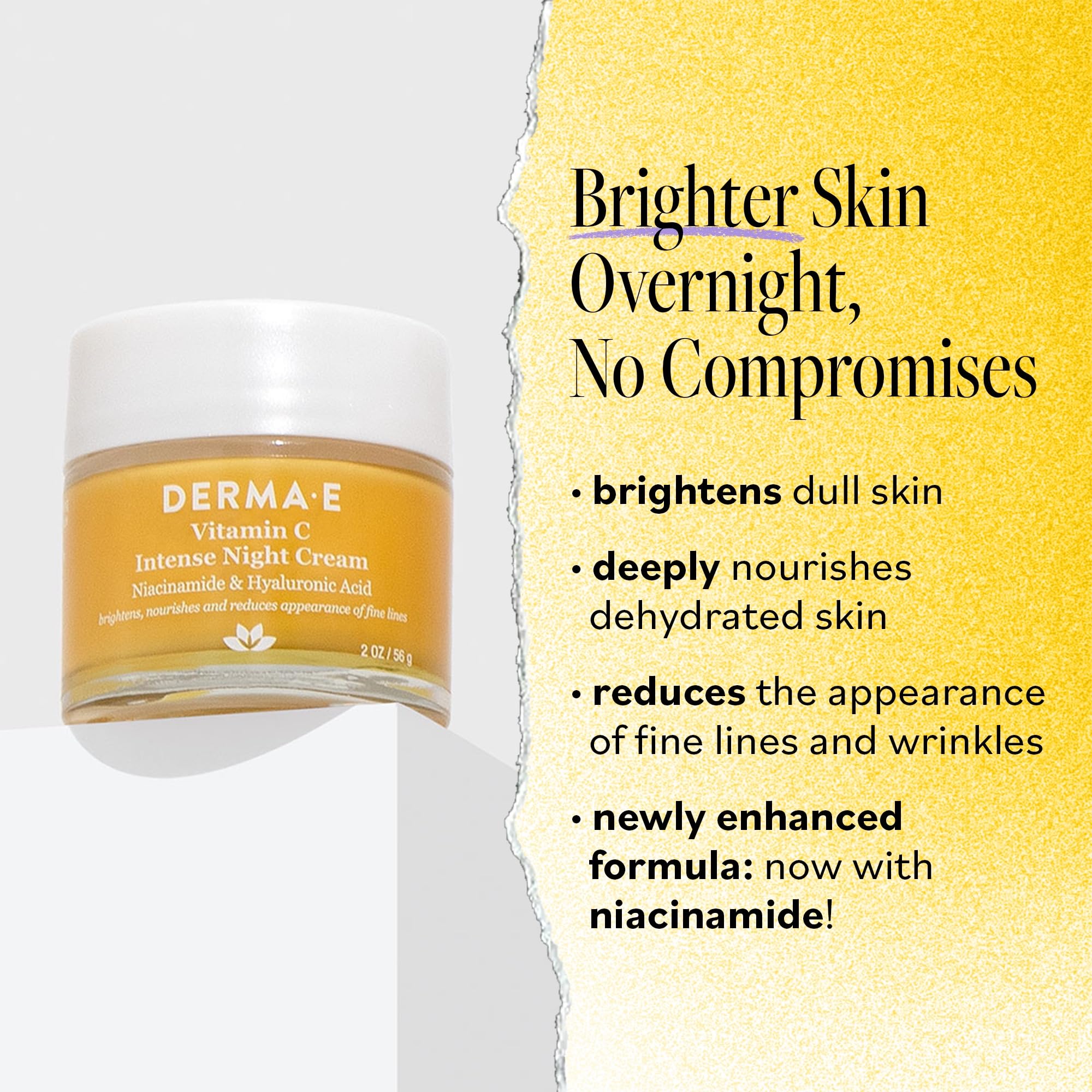 DERMA E crema nocturna, textura cremosa para hidratación profunda.