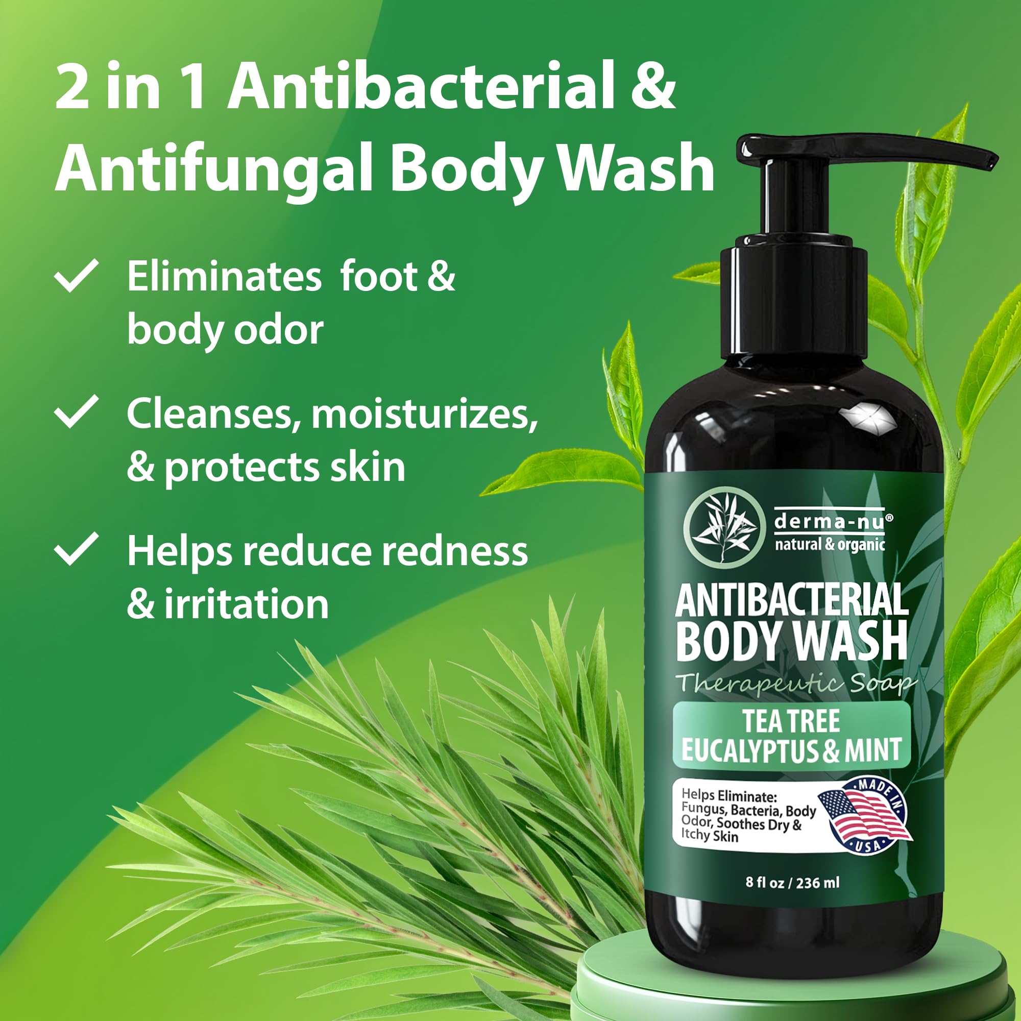 Derma-Nu menthol and tea tree blend for a refreshing, clean feel.