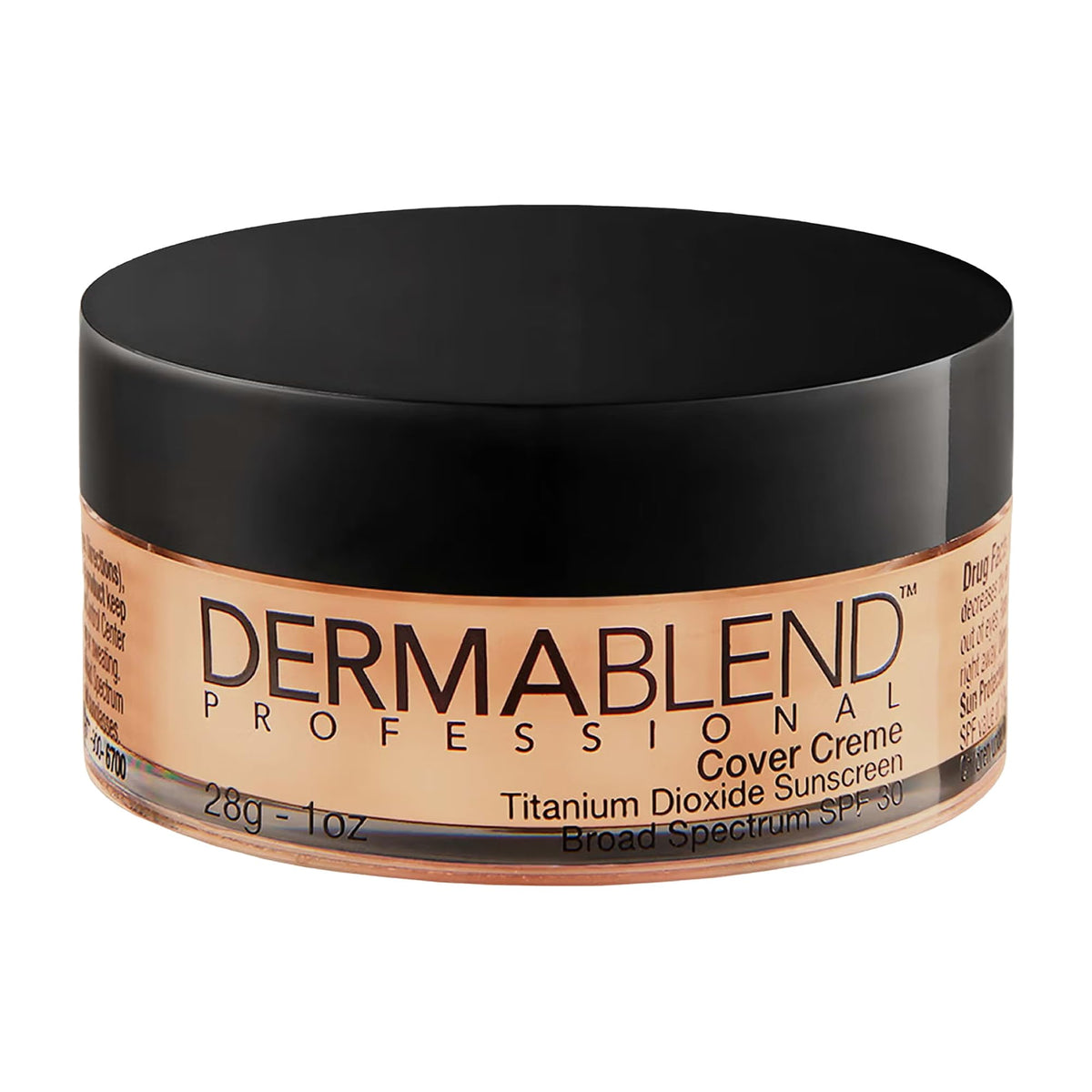 Dermablend Cover Creme bottle close-up, SPF 30 and natural finish.