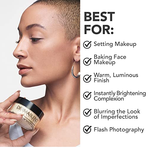 Dermablend Illuminating Banana Powder setting application photo shows easy dusting for long wear.