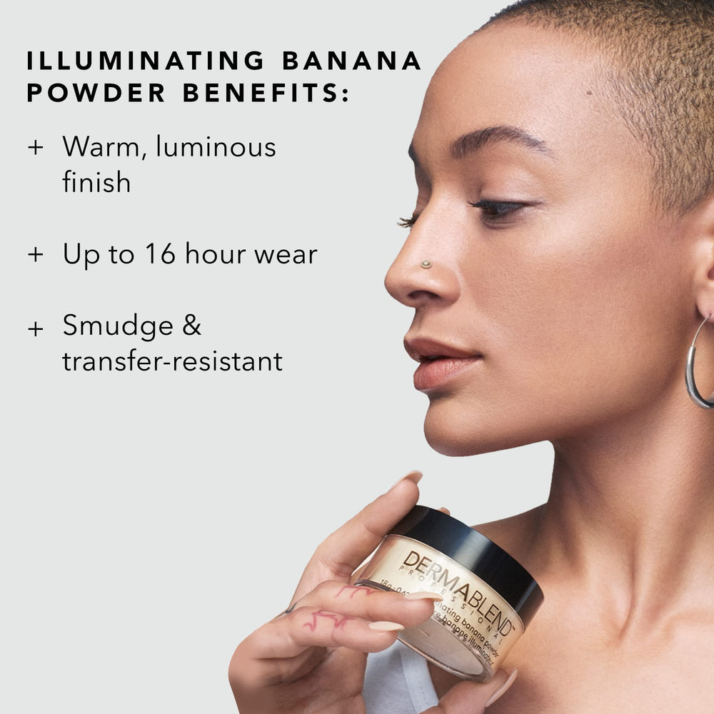 Dermablend Illuminating Banana Powder on skin shows glow without heaviness.