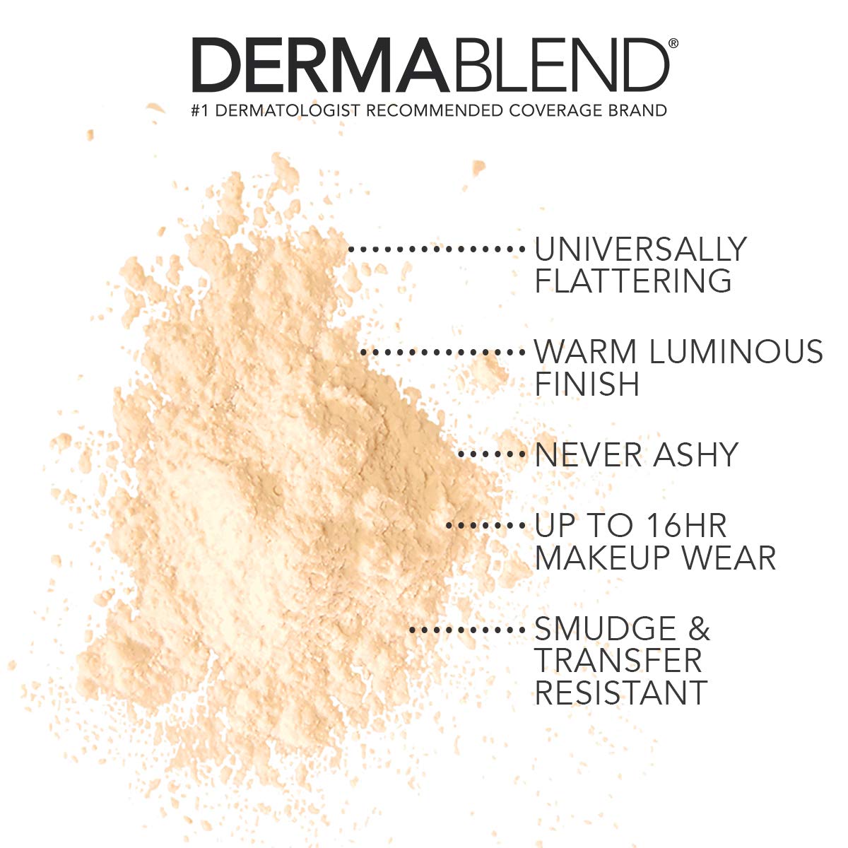 Dermablend Illuminating Banana Powder swatch on skin demonstrates warm glow and smooths imperfections.
