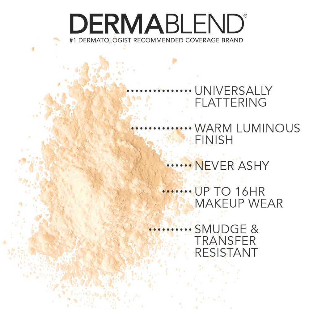 Dermablend Illuminating Banana Powder swatch on skin demonstrates warm glow and smooths imperfections.