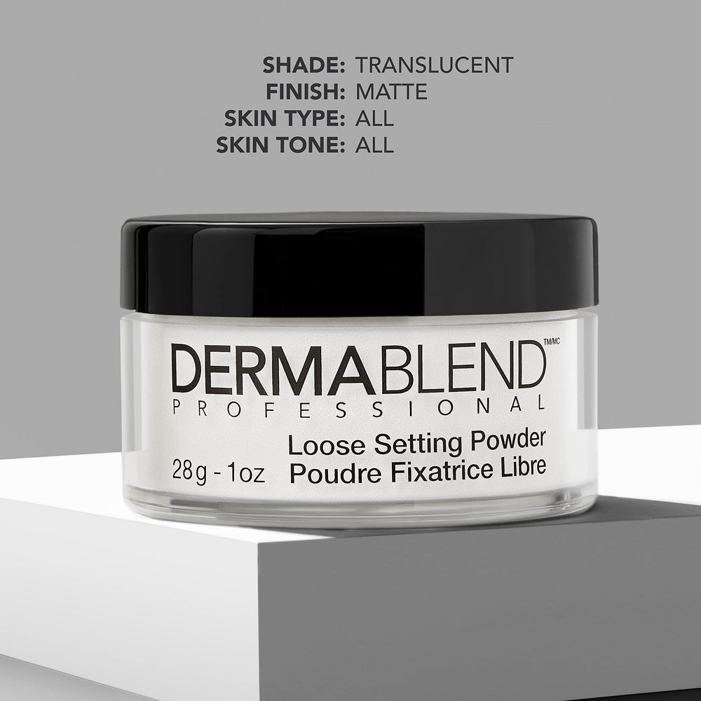 Dermablend Loose Setting Powder brush application shows sheer translucence.