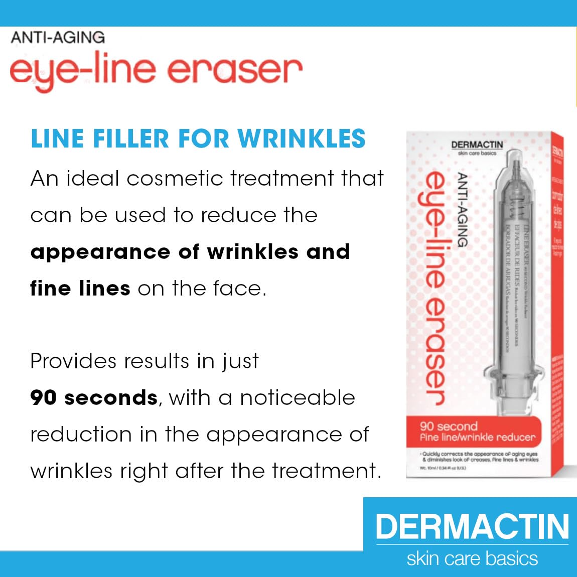 Dermactin contorno-ojos-arrugas, uso focalizado para suavizar pliegues y arrugas.