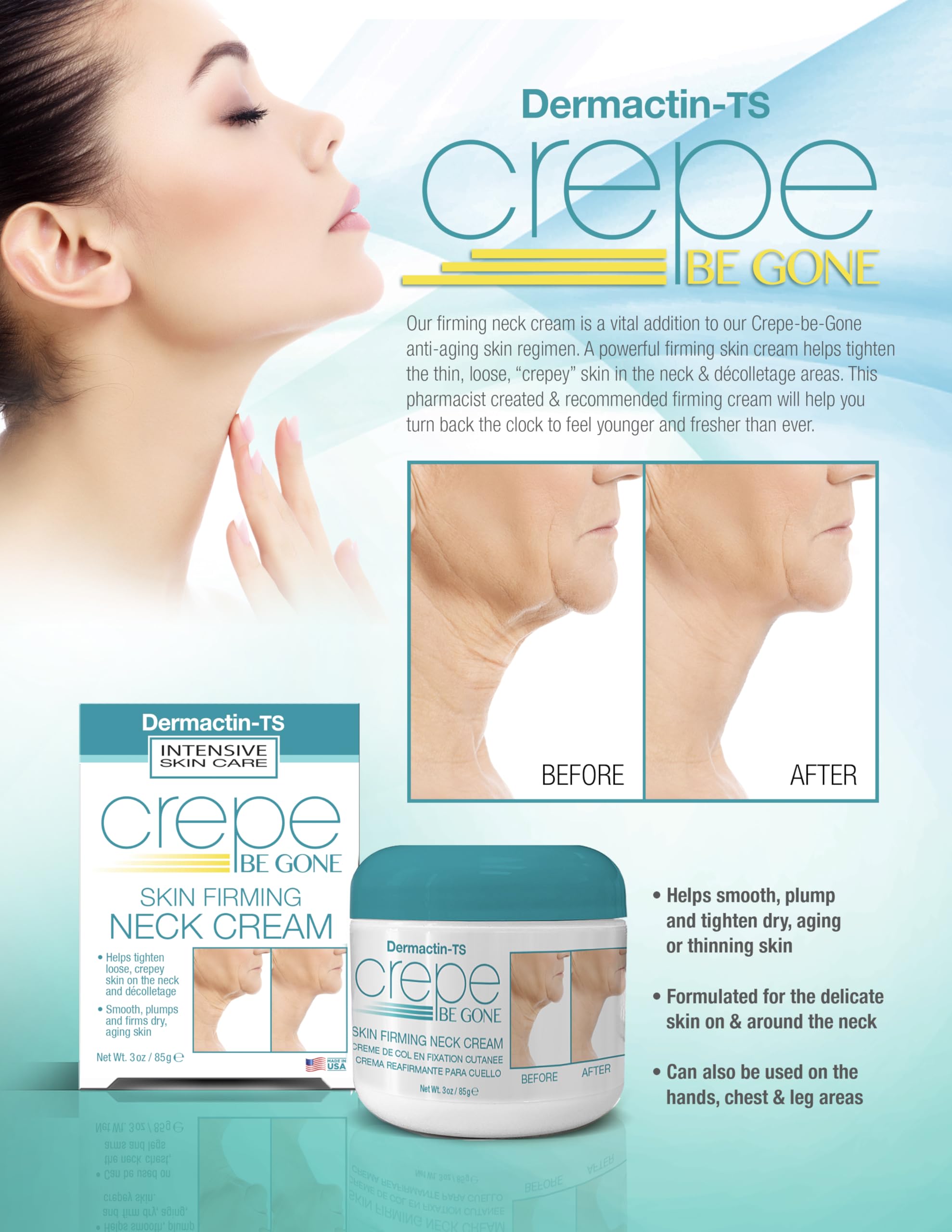 Neck area focus showing smoother, firmer-looking skin with Dermactin