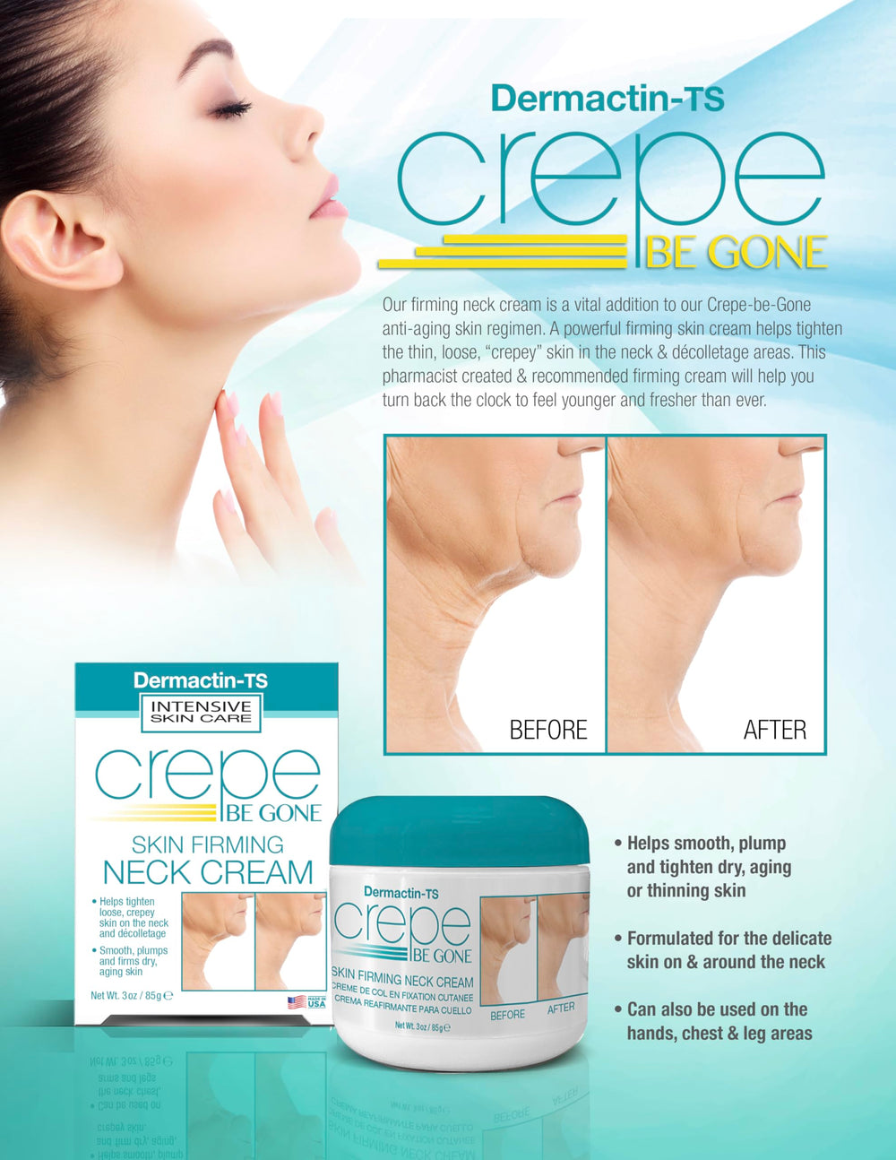 Neck area focus showing smoother, firmer-looking skin with Dermactin