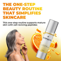 Dermacyl peptide serum on cheek showing smooth, even application for radiance.