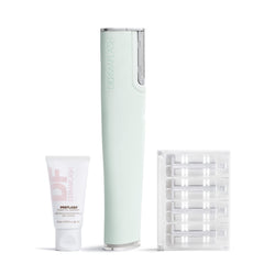 DERMAFLASH LUXE+ face exfoliator Seafoam showing a smooth, fuzz-free complexion