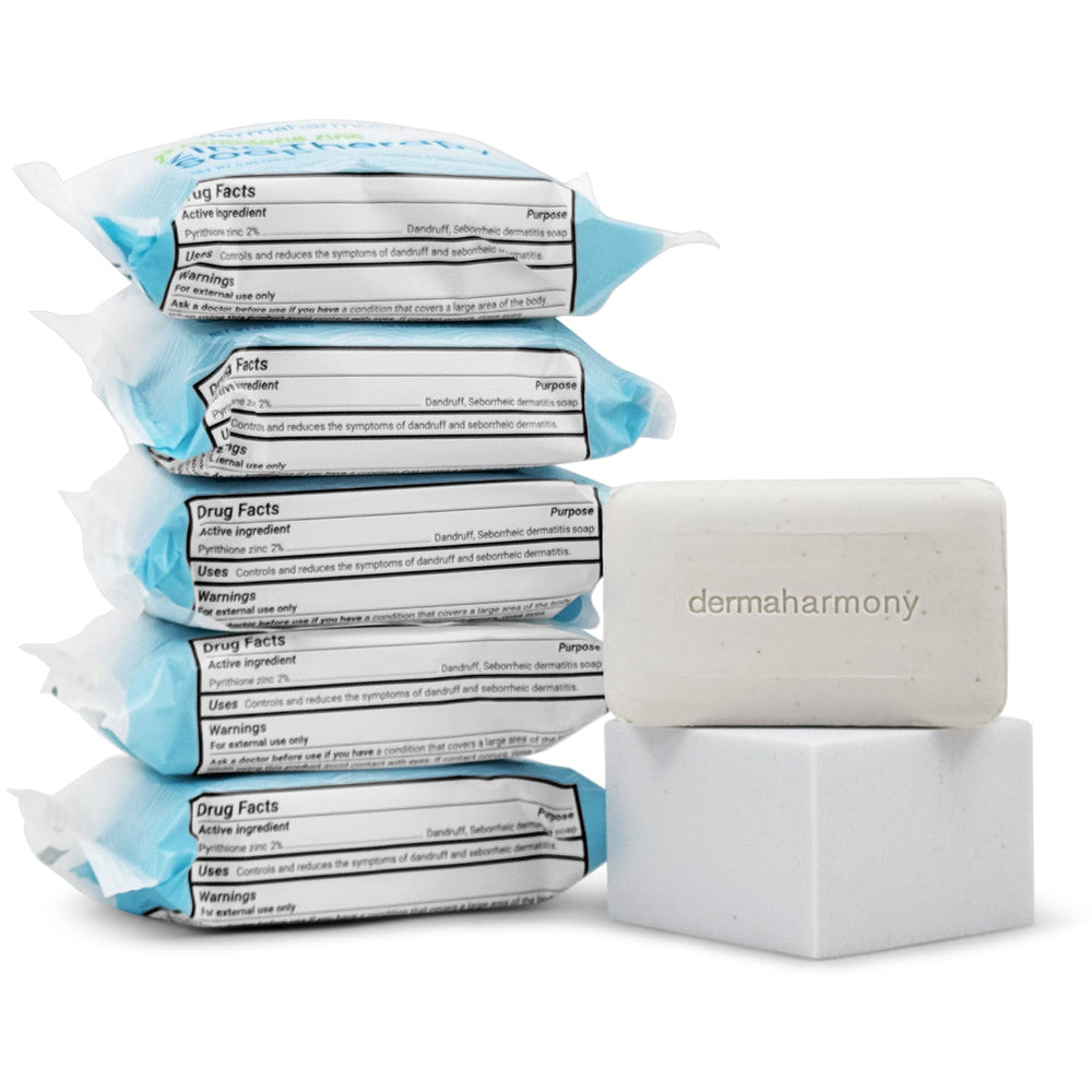 Dermaharmony bar soap for body use, soothing routine for flaky areas.