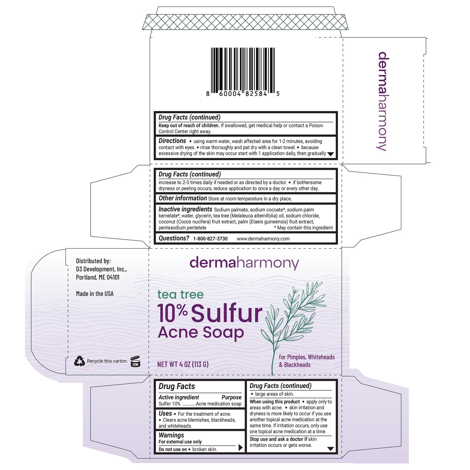 DermaHarmony barra acne sulfur arbol-te: ideal para aplicación diaria que ayuda a mantener la piel limpia.