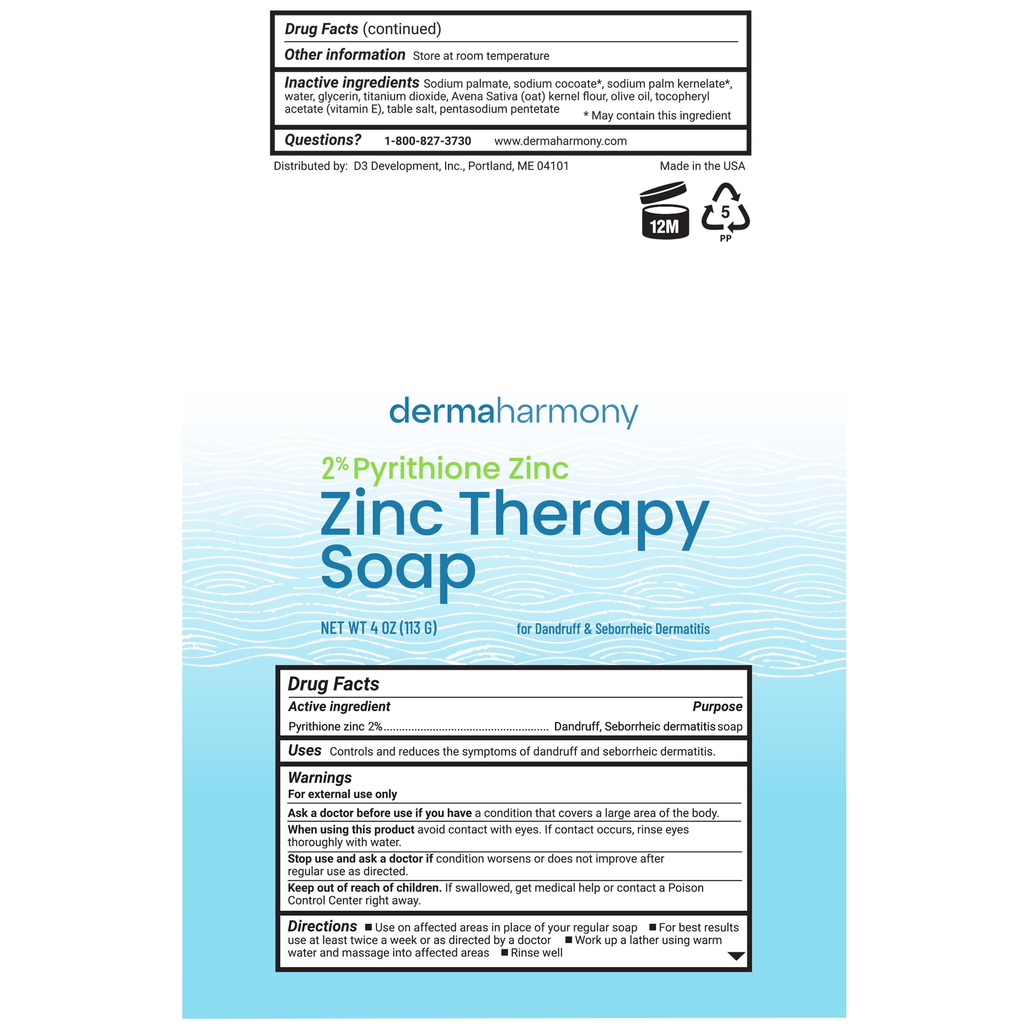 Dermaharmony 2% pyrithione zinc ingredients details for skin-care routines.