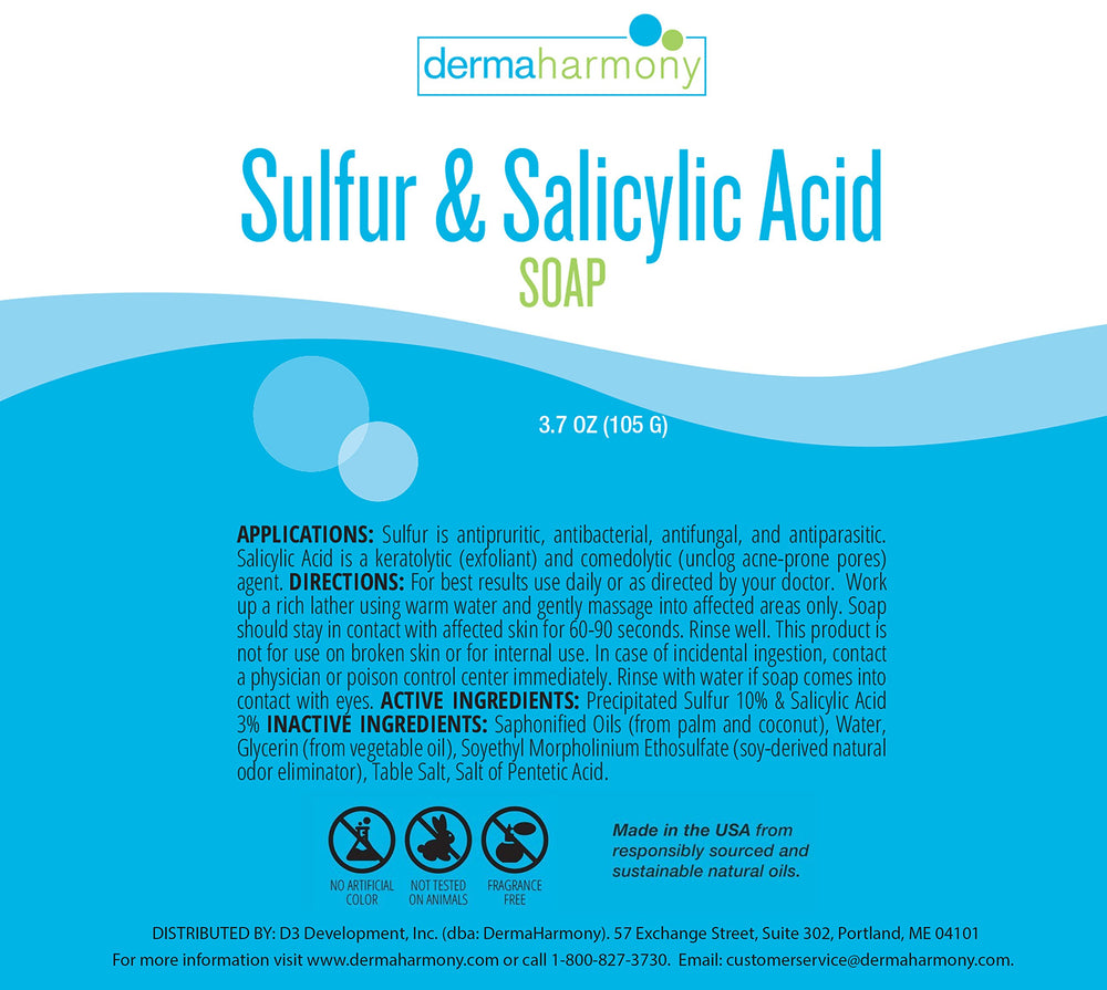 DermaHarmony jabon barra con ácido salicílico 3% para exfoliación suave.