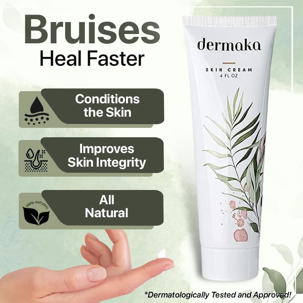 Dermaka cream with vitamins A and E on skin.