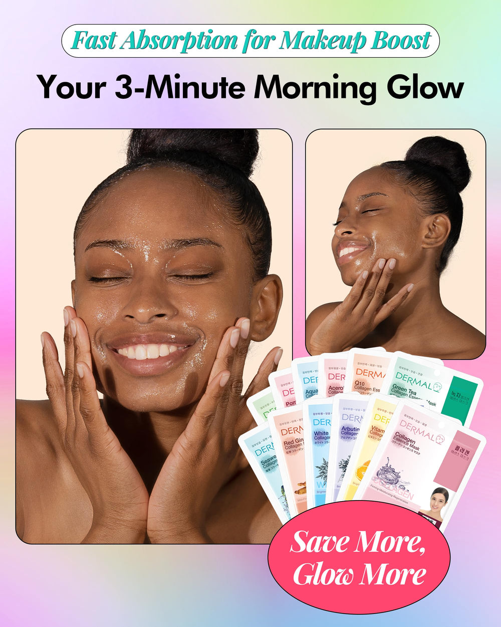 DERMAL 32 Combo Pack application demonstrates a quick, refreshing facial mask routine.
