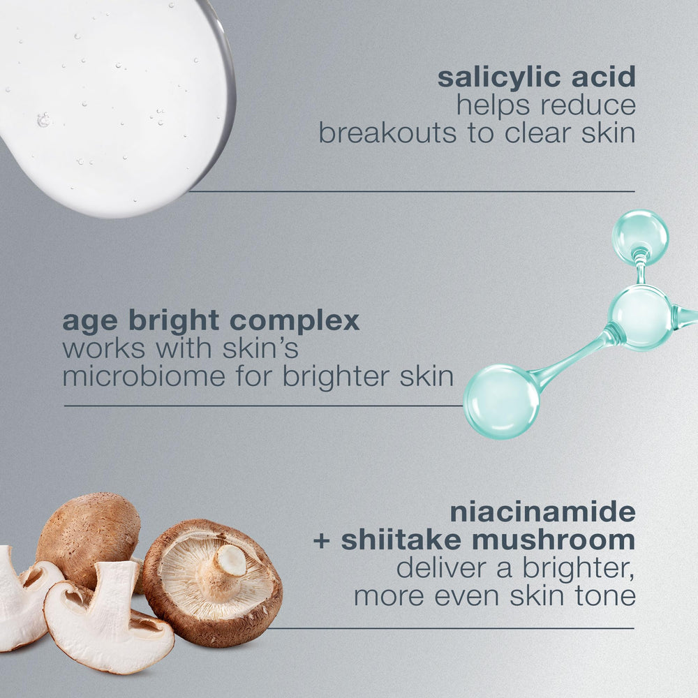 Dermalogica Age Bright Serum White Shiitake texture close-up emphasizing smoothing effect.