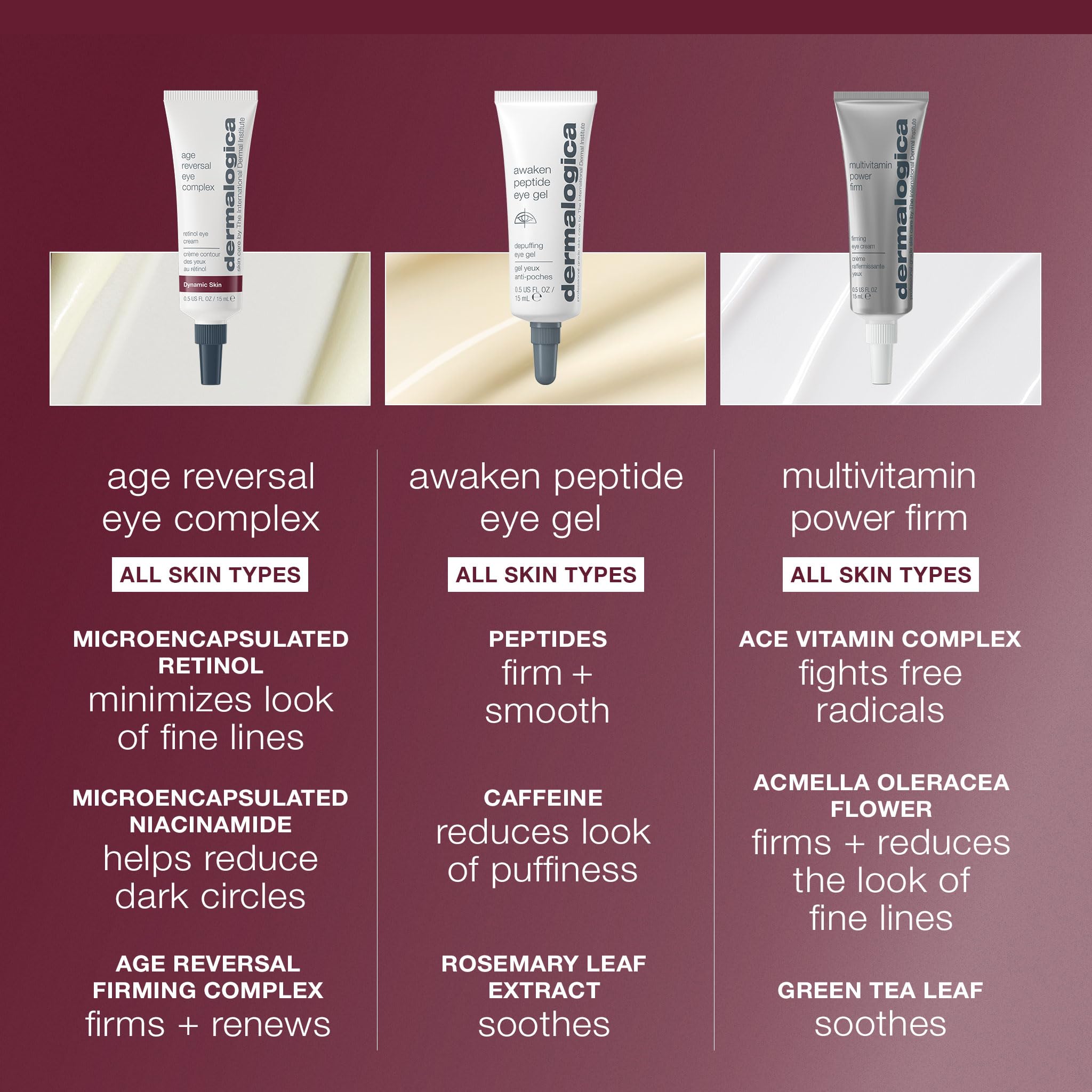 Dermalogica Age Reversal Eye Complex Niacinamide and Ash Tree Bark ingredients for brighter under-eye area.