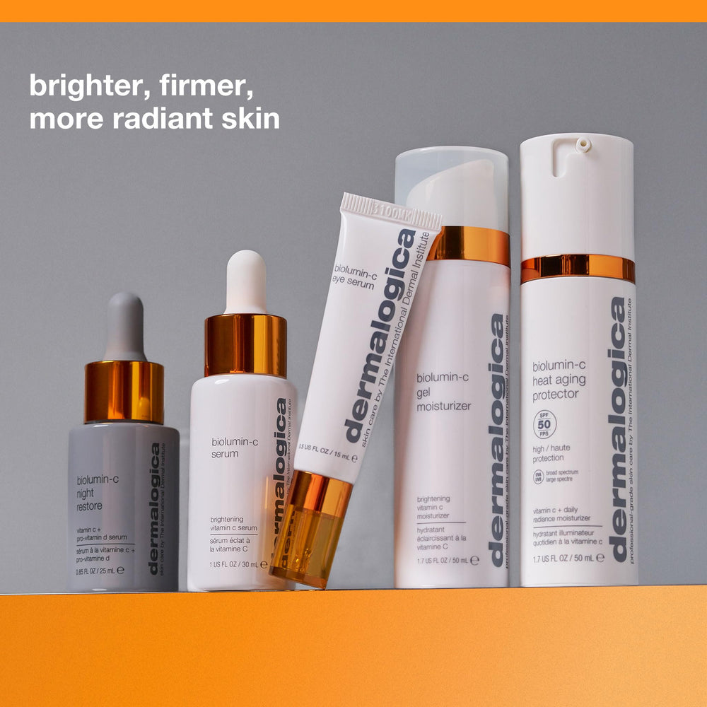 Dermalogica Biolumin-C eye serum bottle and dropper for Vitamin C delivery.