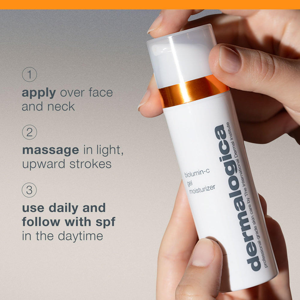 Dermalogica Biolumin-C gel moisturizer swatch brightening effect.
