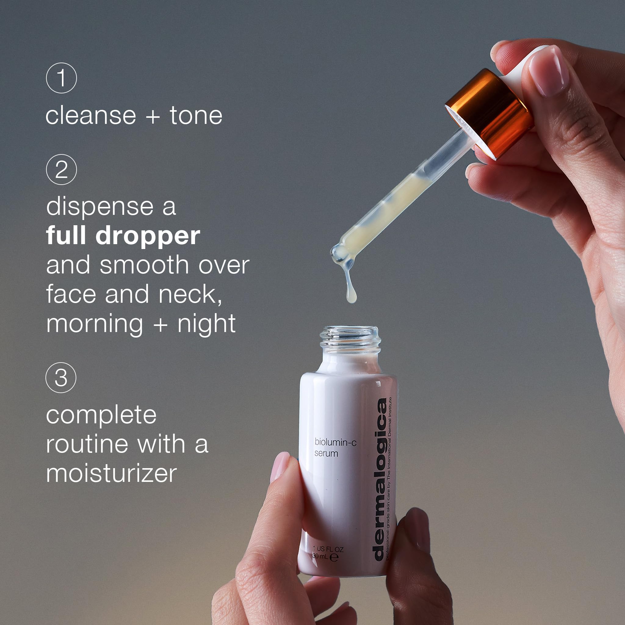 Dermalogica Biolumin-C Serum close-up revealing a radiant skin texture.