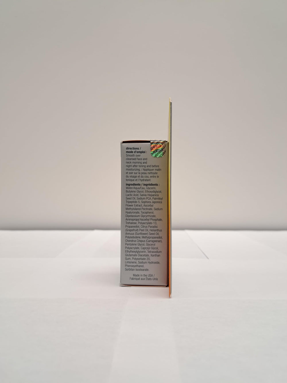Packaging box and labels convey premium skincare routine.