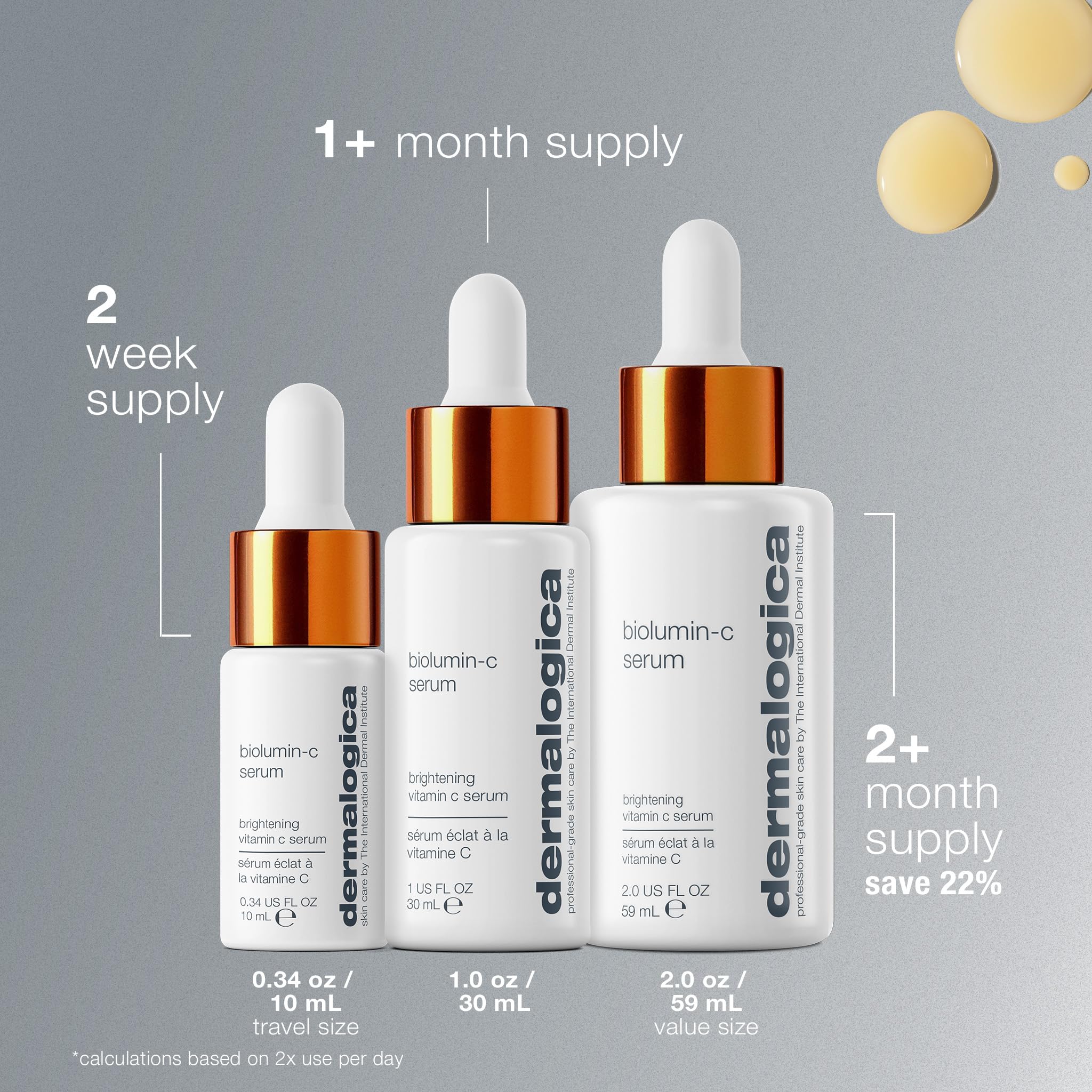 Dermalogica Biolumin-C Serum with Sophora japonica extract for antioxidant protection.