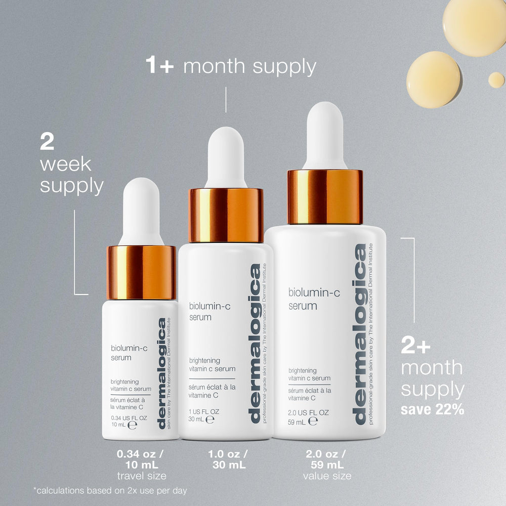 Dermalogica Biolumin-C Serum with Sophora japonica extract for antioxidant protection.
