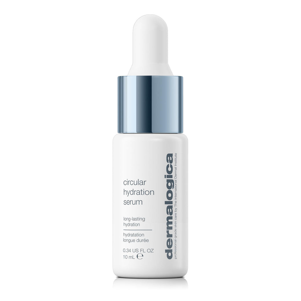 Dermalogica Circular Hydration Serum bottle on vanity delivering long-lasting moisture