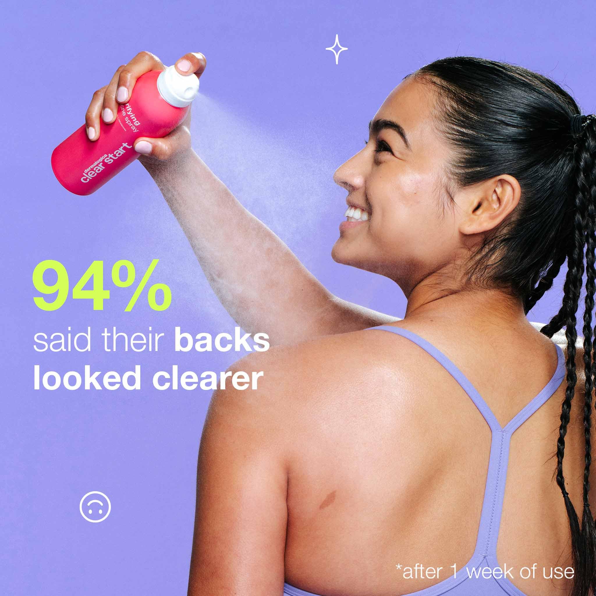 Dermalogica Clear Start Bacne Spray with tea tree oil and witch hazel for balance.