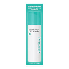 Dermalogica Clear Start fizz mask jar close-up highlights clay texture for oil control.