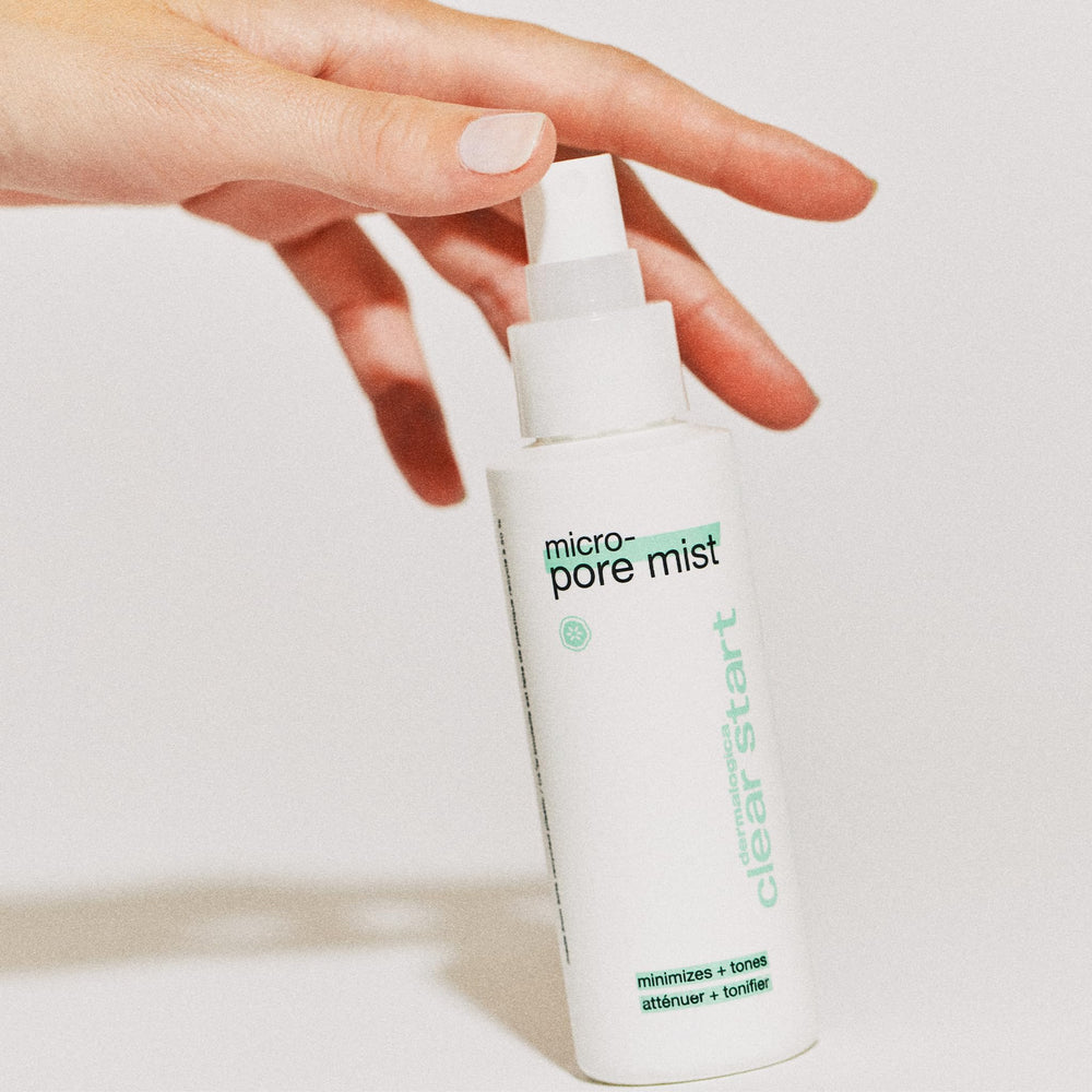 Dermalogica Clear Start Micro-Pore Mist with rose hips promotes smooth, matte finish.