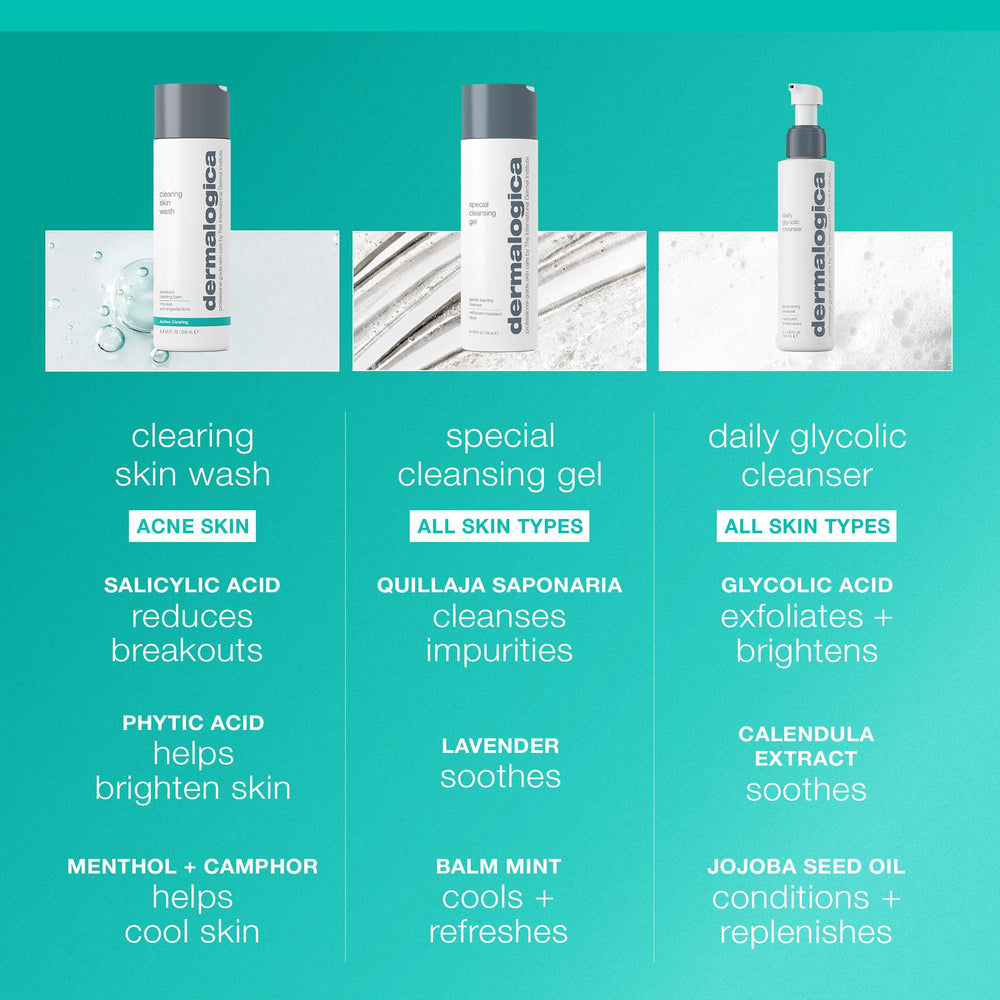 Dermalogica Clearing Skin Wash in a clean bathroom setup for skincare routine