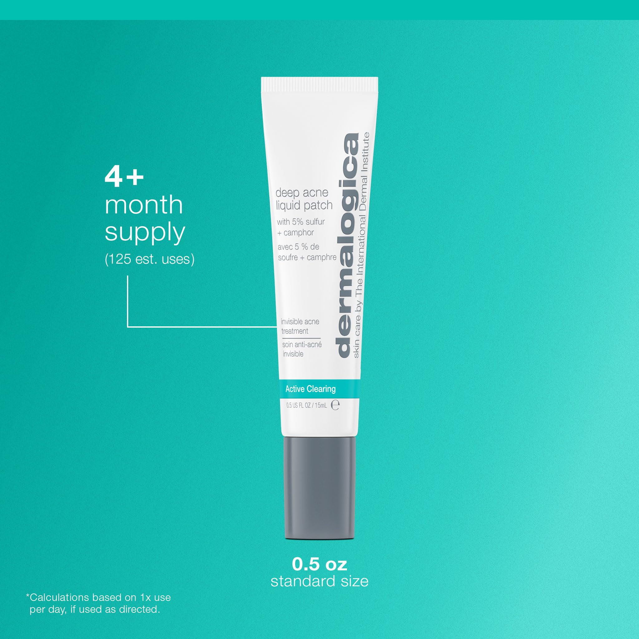 Dermalogica Deep Acne Liquid Patch patch on blemish with breathable coverage.