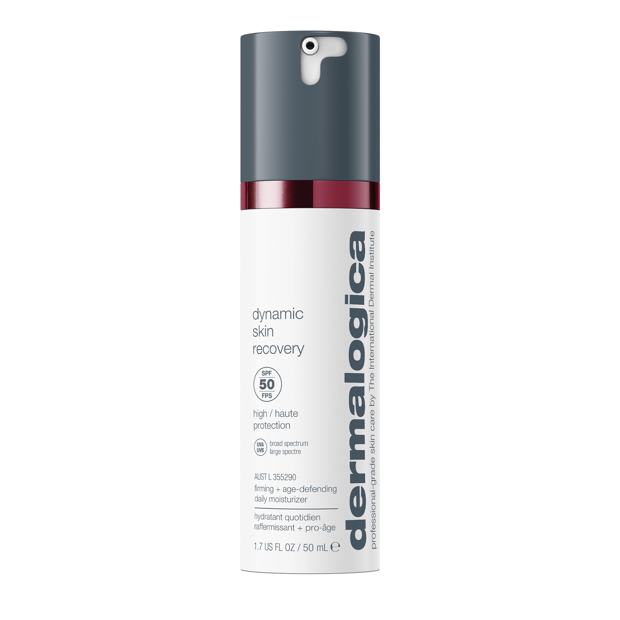 Dermalogica Dynamic Skin Recovery SPF50 bottle showing daily protection and hydration