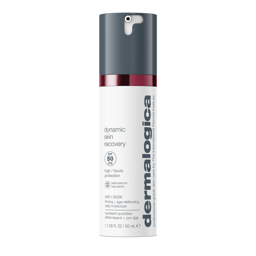 Dermalogica Dynamic Skin Recovery SPF50 bottle showing daily protection and hydration