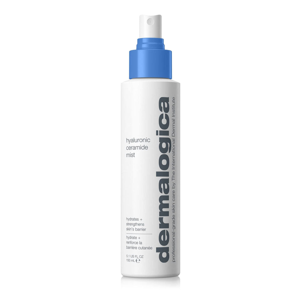 Dermalogica Hyaluronic Ceramide Mist bottle delivers long-lasting hydration for refreshed skin.