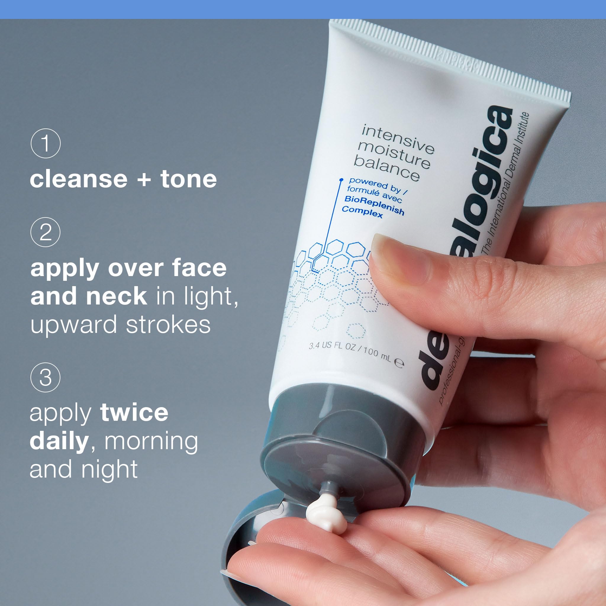 Dermalogica Intensive Moisture Balance on a bathroom counter ready for daily use.