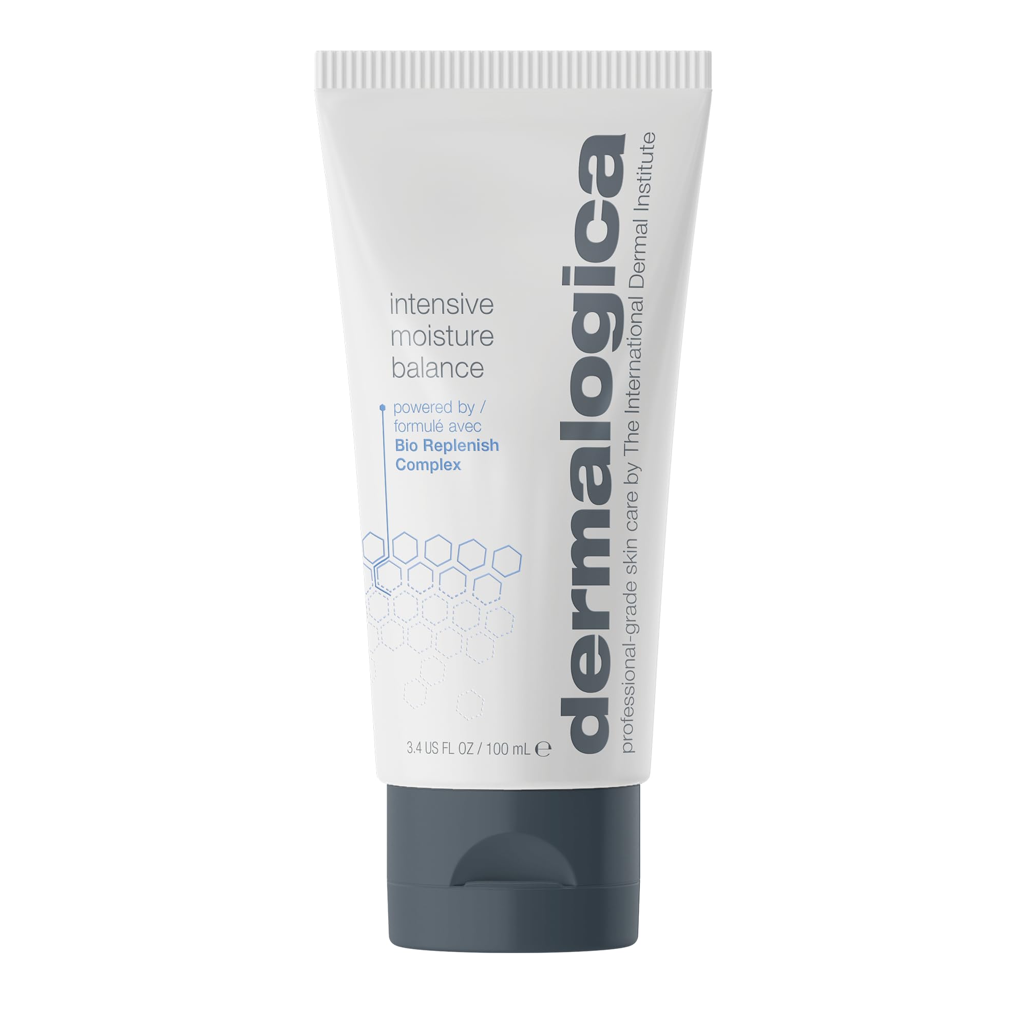 Dermalogica Intensive Moisture Balance bottle pour showing rich hydration for dry skin.