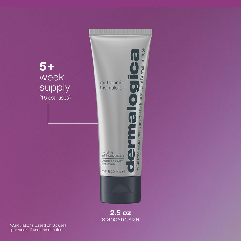 Dermalogica Multivitamin Thermafoliant on bathroom counter as part of routine