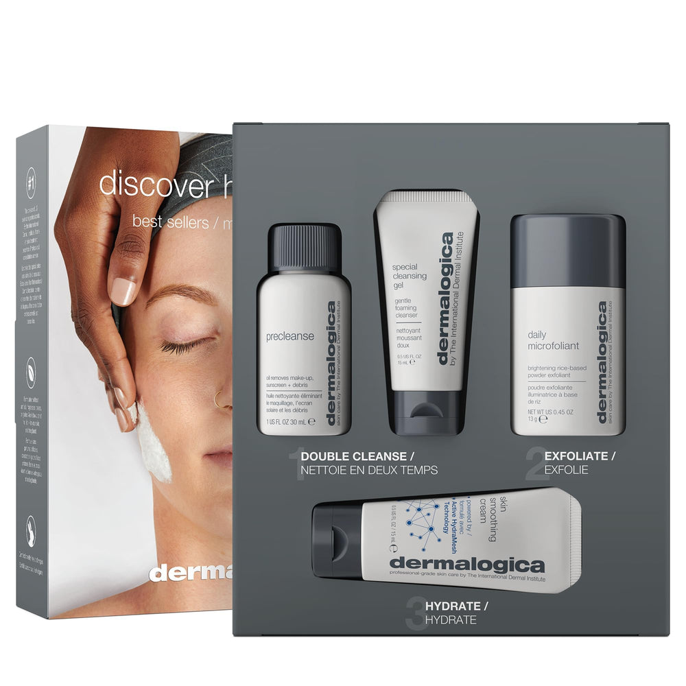 Dermalogica Precleanse bottle demonstrates double cleansing to melt makeup and impurities.