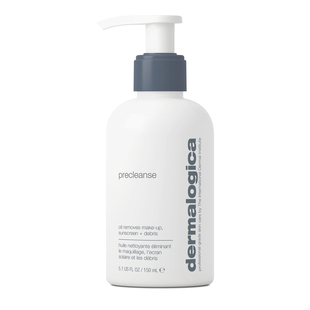 Dermalogica Precleanse oil cleanser bottle closeup ready to dissolve makeup and pollutants