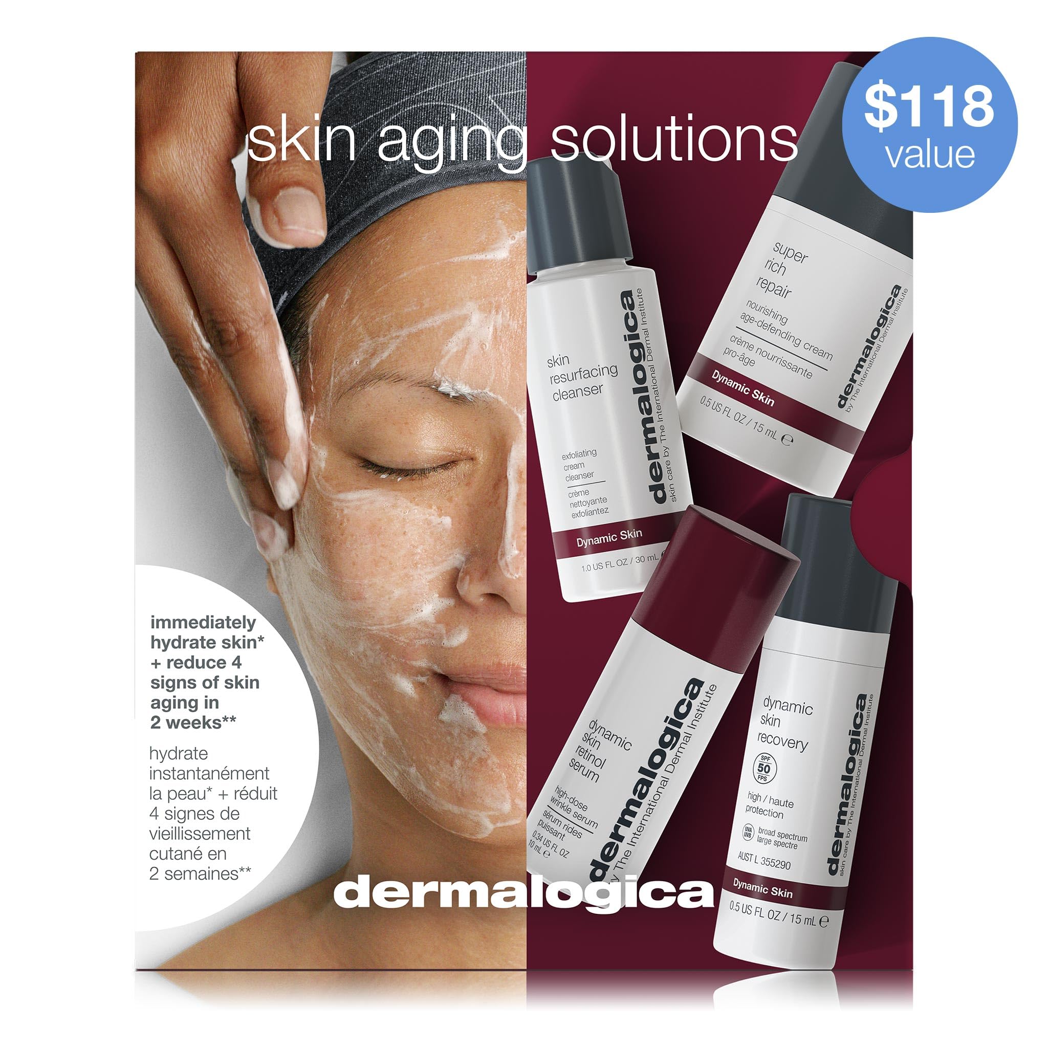 Dermalogica Skin Aging Solutions Kit travel-size box displayed for convenient use.