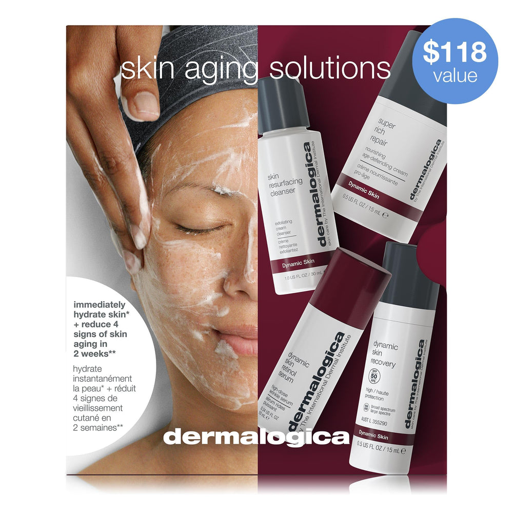 Dermalogica Skin Aging Solutions Kit travel-size box displayed for convenient use.