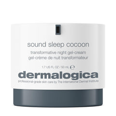 Dermalogica Sound Sleep Cocoon jar closeup highlights overnight hydration and radiant skin potential.