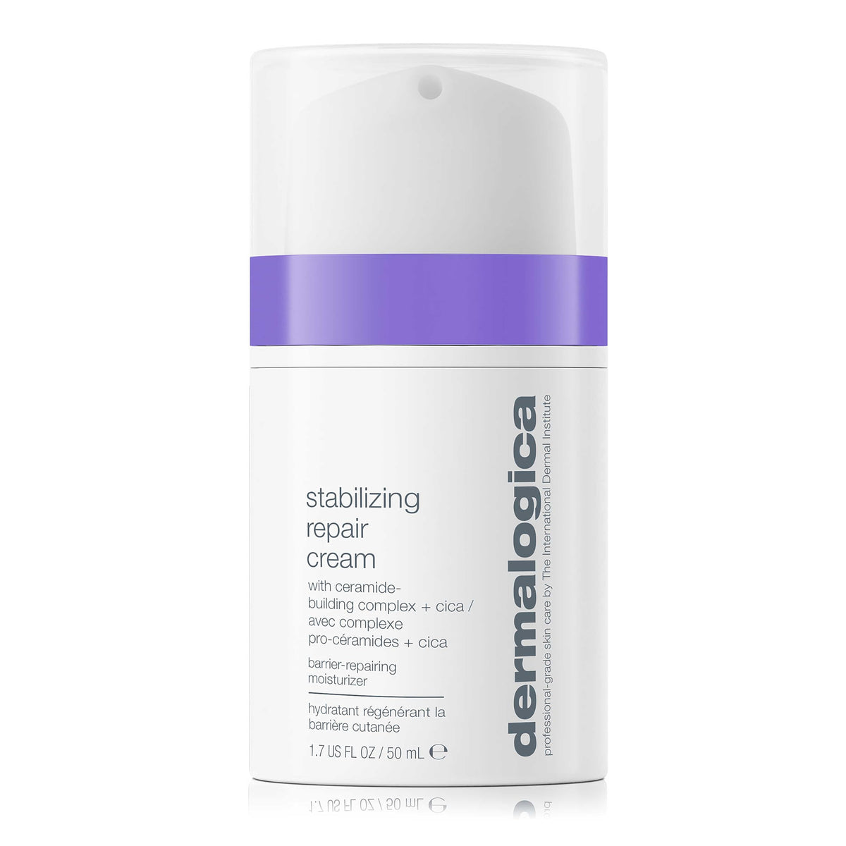 Dermalogica Stabilizing Repair Cream jar close-up, soothing sensitive skin on contact.