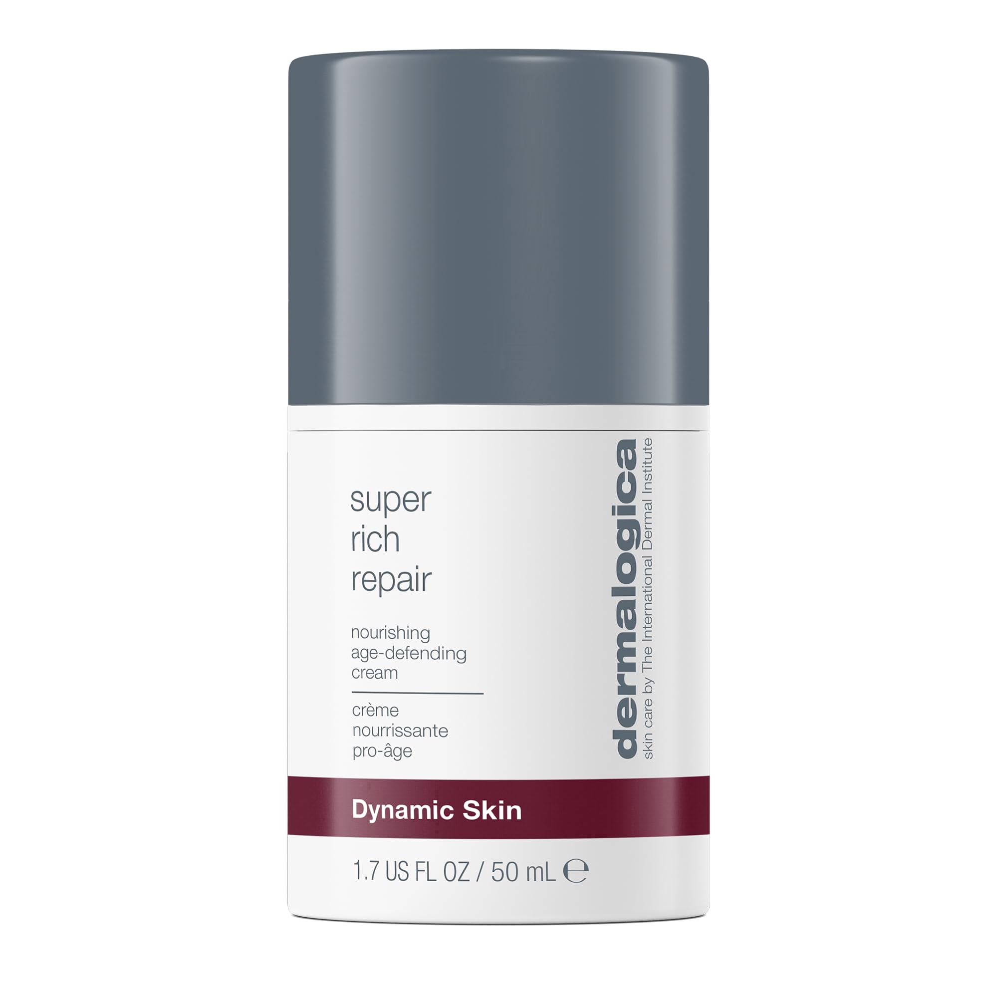 Dermalogica Super Rich Repair jar close-up showing rich texture for dry skin hydration.