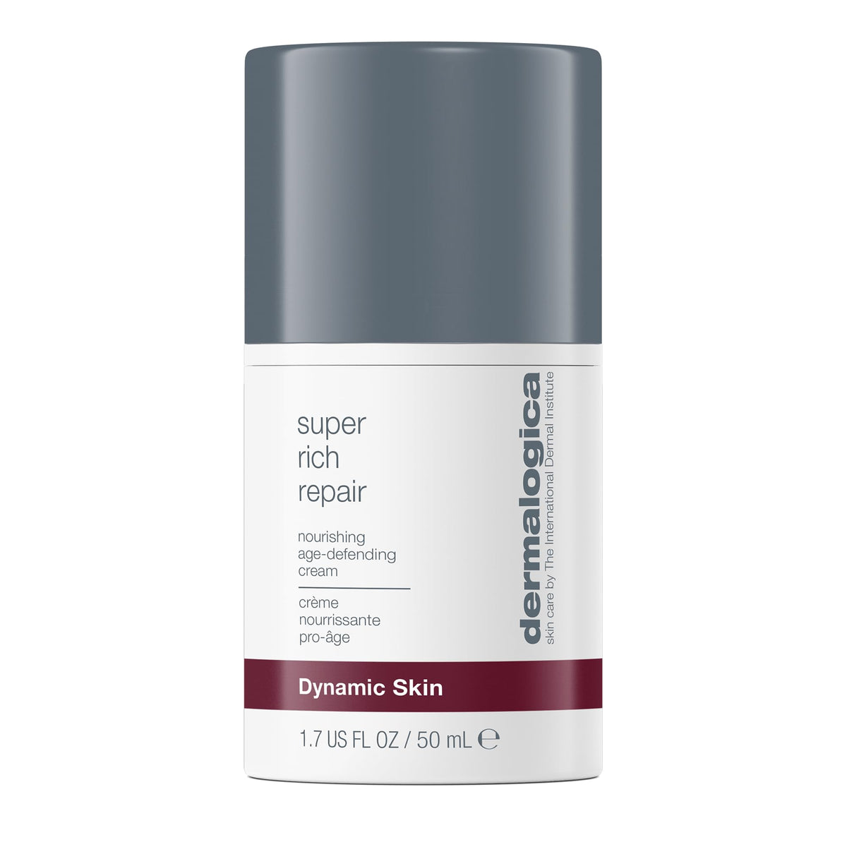 Dermalogica Super Rich Repair jar close-up showing rich texture for dry skin hydration.