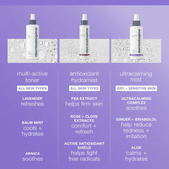 Dermalogica Ultracalming Mist applied to the face for calming relief