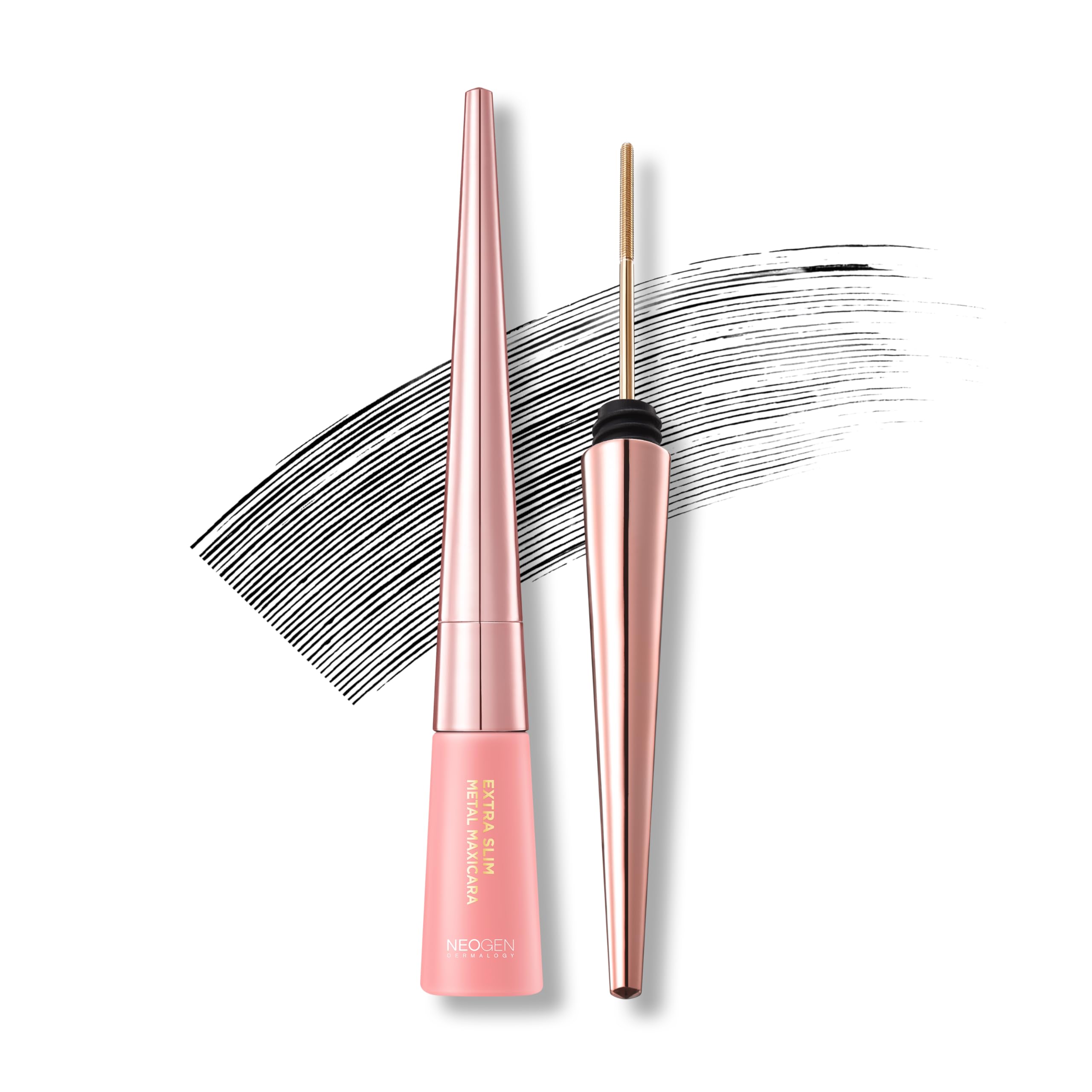 DERMALOGY Extra Slim Mascara brush closeup showing precise 2.5mm metal tip for even lash definition.