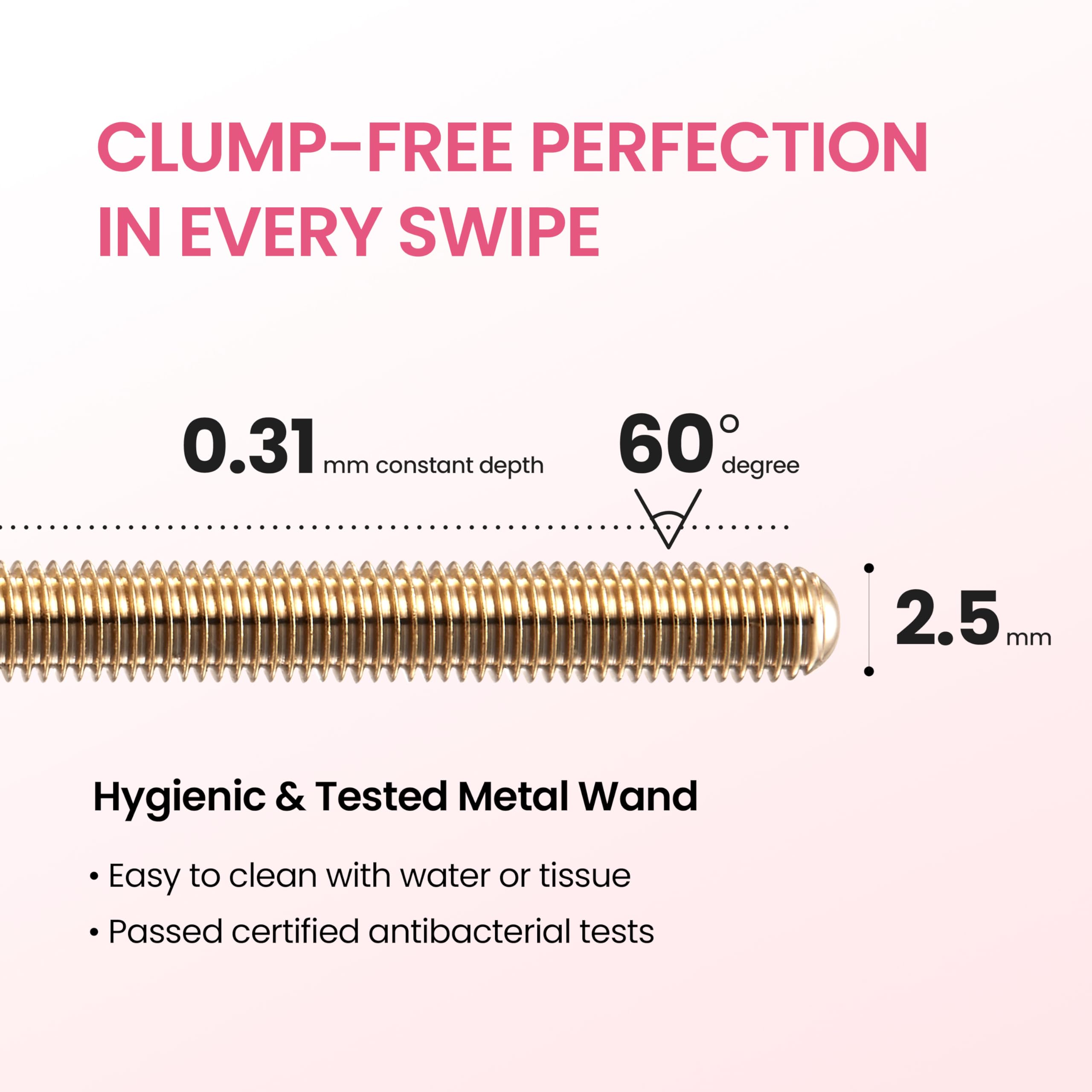 DERMALOGY Mascara brush with gold-coated tip promotes hygienic cleaning.